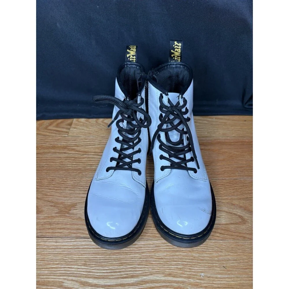 Dr Martens White Leather Combat Boots 1460 J Mens Size 4 Womens 5 Side Zip